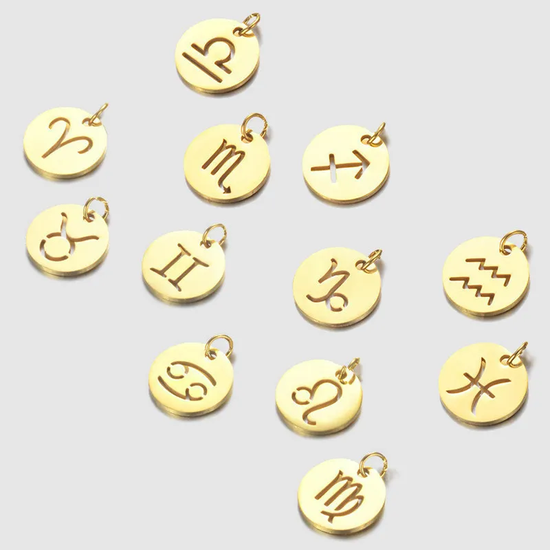 18k Gold Plated Round Hollow 12 Twelve Constellations Pendant Handmade DIY Jewelry Accessories