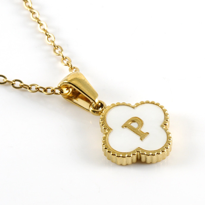 Chic Dainty Elegant Stainless Steel 18K Gold Plated Four-leaf Clover Letter Necklace Trendy Casual Jewelry Gift