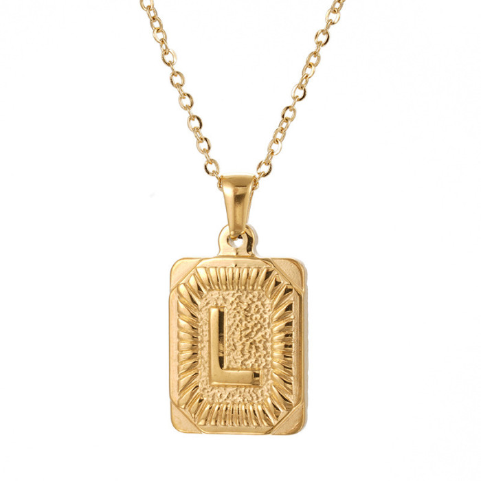 18K Gold Plated Square Brand Stainless Steel 26 Letter Pendant Fashion English Letter Necklace Wholesale