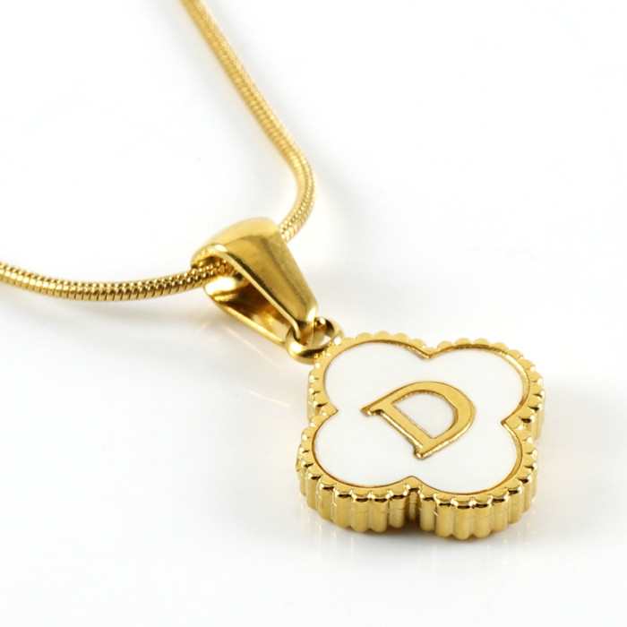 Dainty Elegant 18K Gold Plated Stainless Steel Four-leaf Clover Letter Necklace Trendy Party Festival Casual jewelry Gift