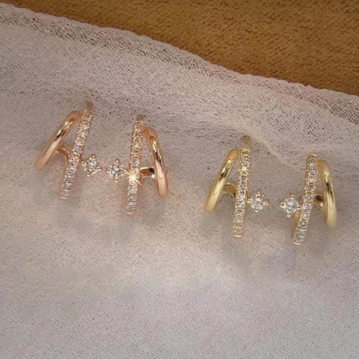 Chic Elegant Cubic Zirconia CZ Silver Gold Color Stud Earrings Party Festival Trendy Casual Jewelry Gift