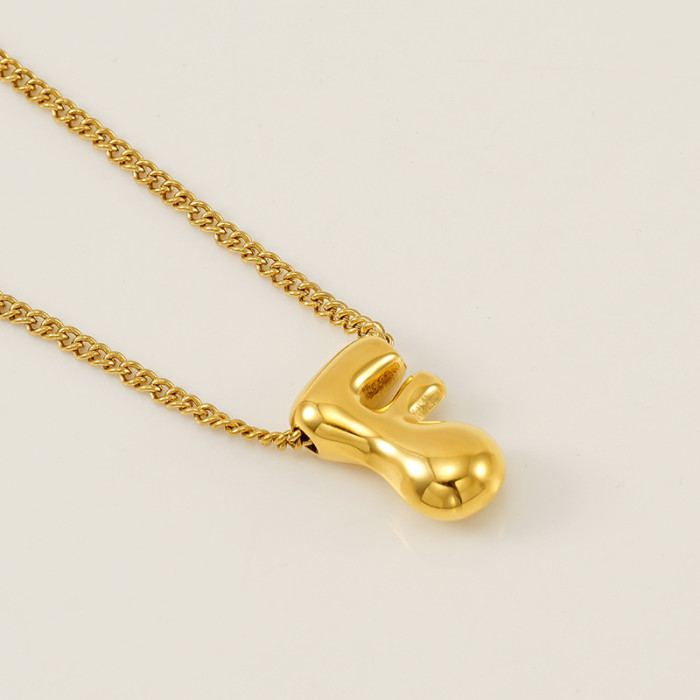 Chic Elegant 18K Gold Stainless Steel Balloon Bubble Letter Pendant Necklace Party Festival Trendy Casual Jewelry Gift
