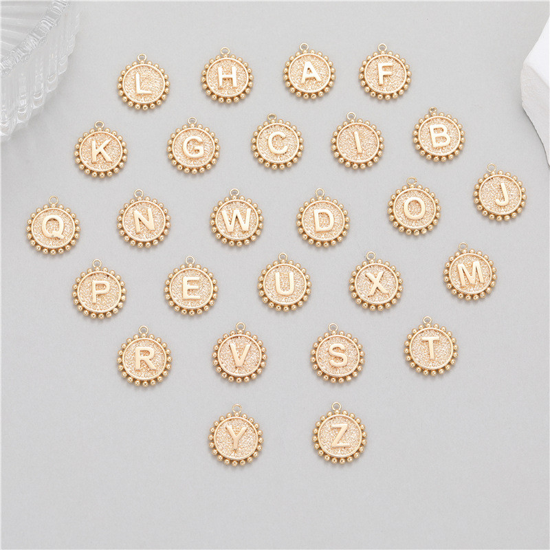 Classic Refined Elegant Women Accessory 14K Round Coin 26 Letter Pendant DIY Accessory Earrings Bracelet
