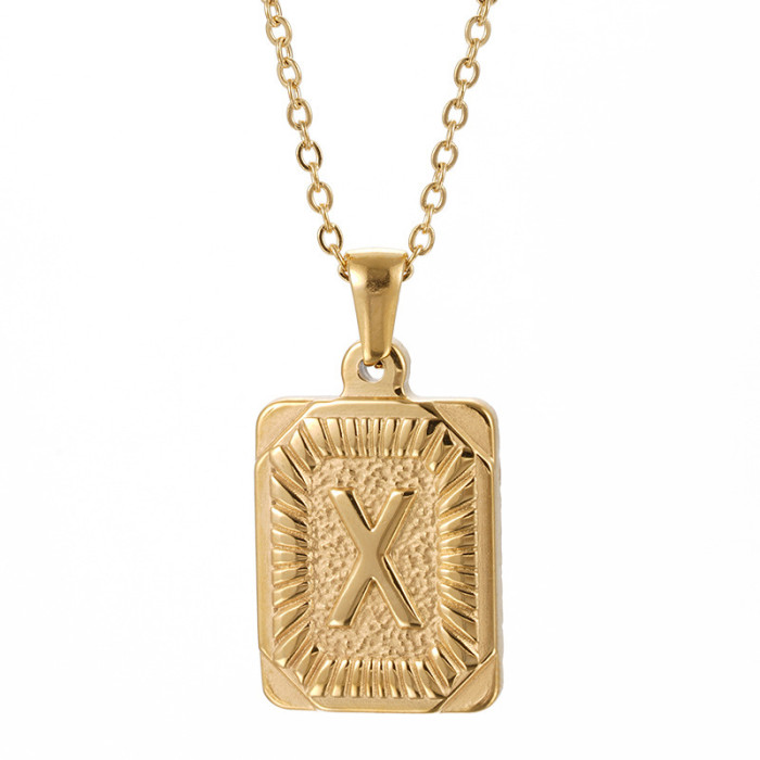 18K Gold Plated Square Brand Stainless Steel 26 Letter Pendant Fashion English Letter Necklace Wholesale