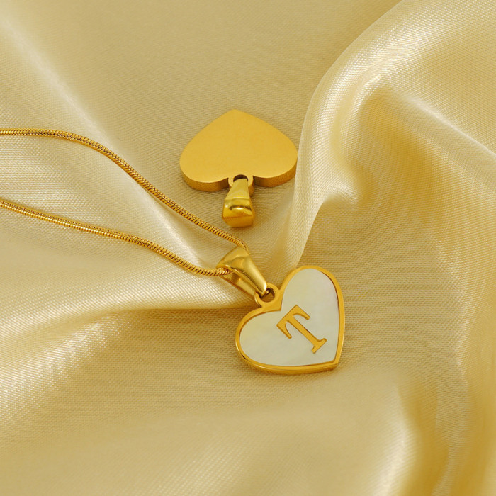 Elegant 18K Gold Plated Stainless Steel Shell English Letter Necklace Party Festival Trendy Casual Jewelry Gift