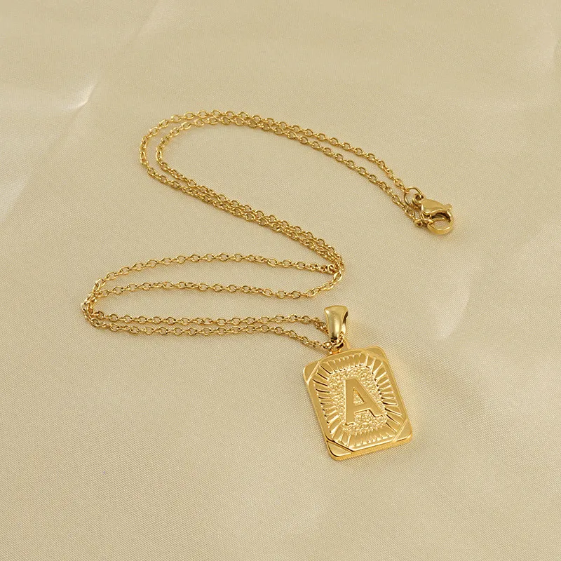 18K Gold Plated Square Brand Stainless Steel 26 Letter Pendant Fashion English Letter Necklace Wholesale