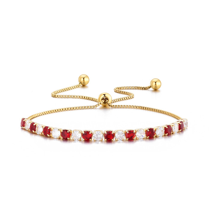 Classic Refined Chic Elegant 18K Gold Stainless Steel Zircon Bracelet Adjustable Single Row Zircon Bracelet