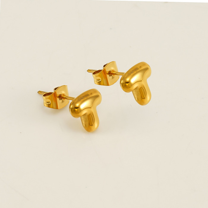 Classic Refined Elegant Women 18K Gold Plated Bubble Mini Letter Stud Earrings Trendy Party Jewelry Gift