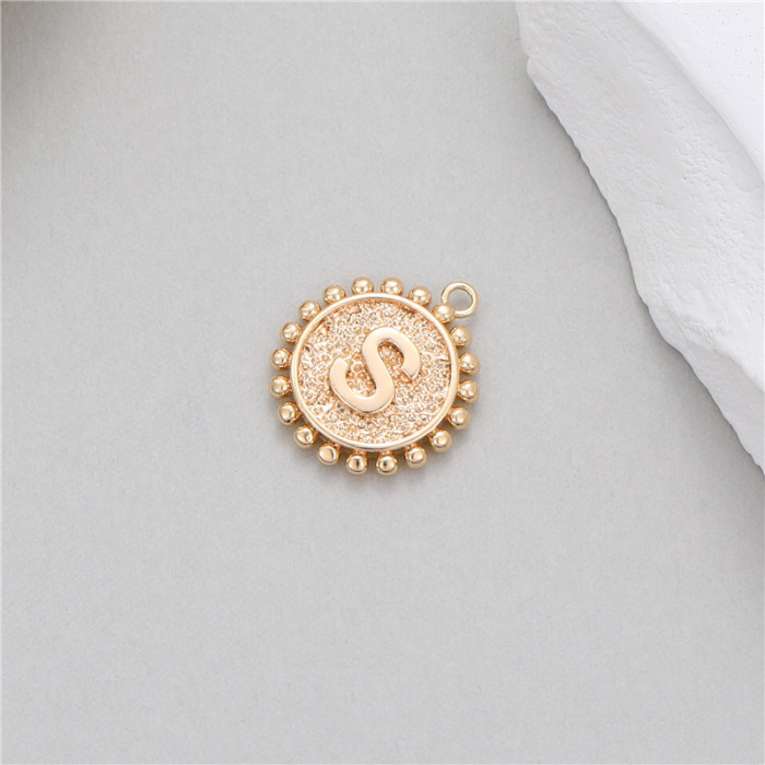 Classic Refined Elegant Women Accessory 14K Round Coin 26 Letter Pendant DIY Accessory Earrings Bracelet