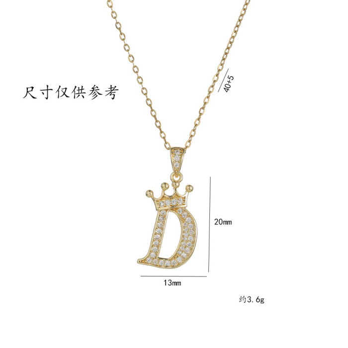 Classic Refined Elegant Women Zircon Crown English Letter Pendant Party Festival Trendy Casual Jewelry Gift
