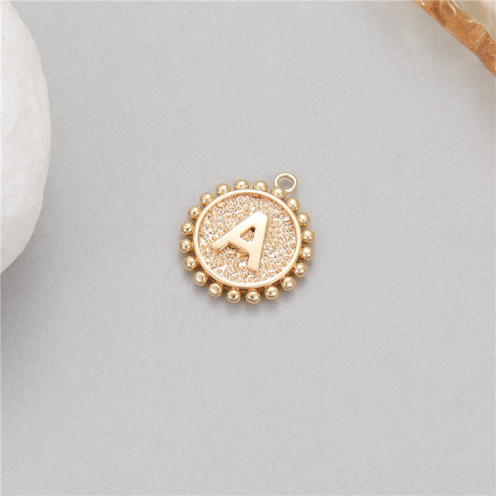 Classic Refined Elegant Women Accessory 14K Round Coin 26 Letter Pendant DIY Accessory Earrings Bracelet