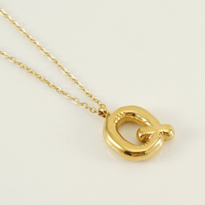 Classic Refined Elegant Women Glossy Bubble Letter Necklace Titanium Steel 26 Letter Pendant Necklace Jewelry Gift