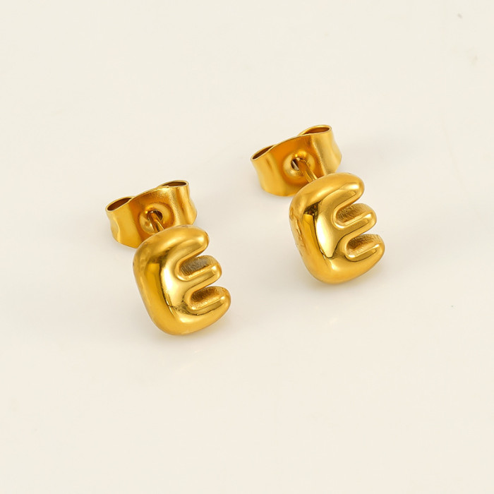 Classic Refined Elegant Women 18K Gold Plated Bubble Mini Letter Stud Earrings Trendy Party Jewelry Gift