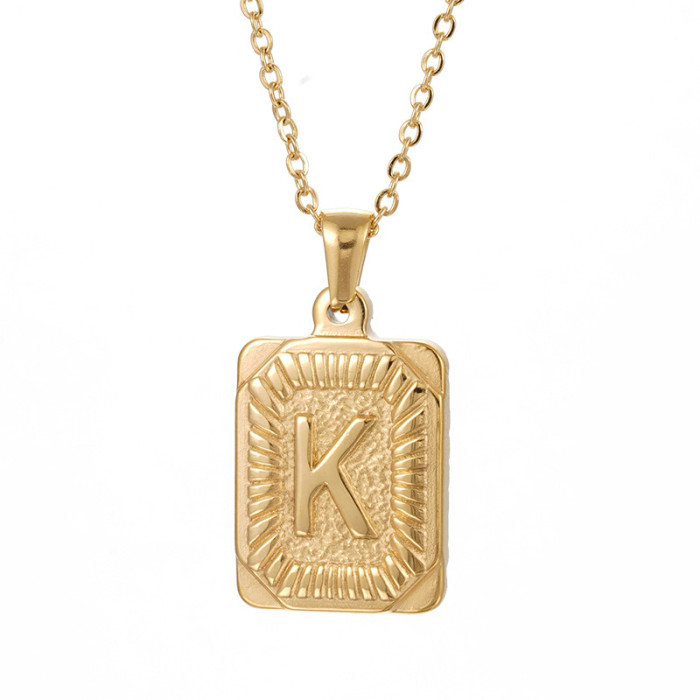 18K Gold Plated Square Brand Stainless Steel 26 Letter Pendant Fashion English Letter Necklace Wholesale