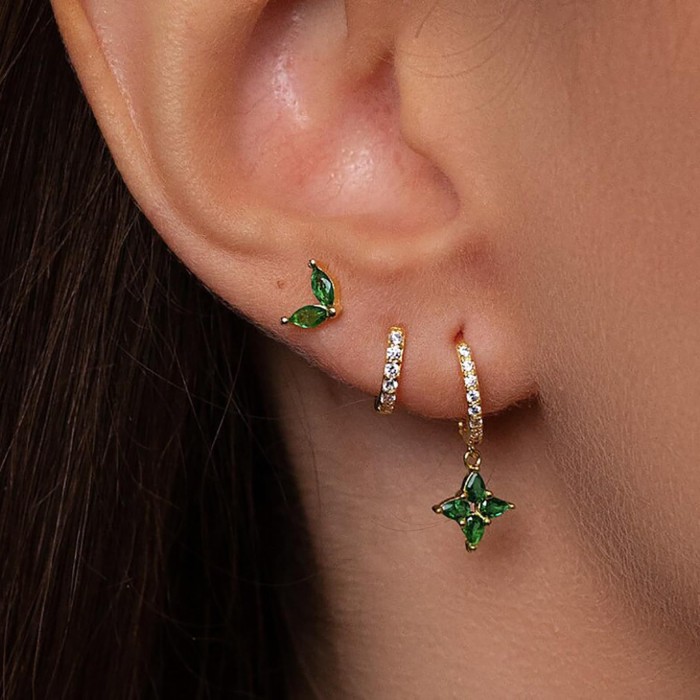 Classic Refined Elegant Women Earring Green Crystal Zirconia Hoop Earrings Set for Women Gift, Jewelry Sets