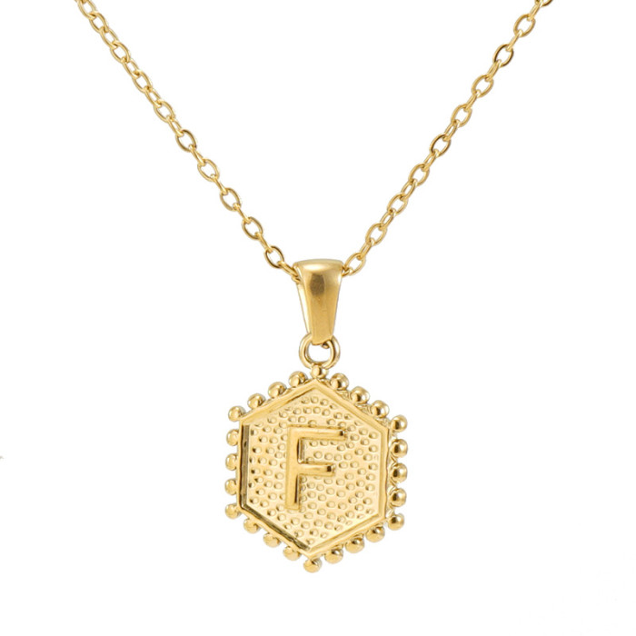 18K Gold Plated Stainless Steel Hexagonal Letter Necklace 26 English Letter Pendant Necklace Trendy Casual Jewelry Gift