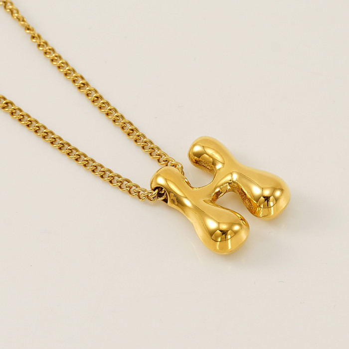 Chic Elegant 18K Gold Stainless Steel Balloon Bubble Letter Pendant Necklace Party Festival Trendy Casual Jewelry Gift