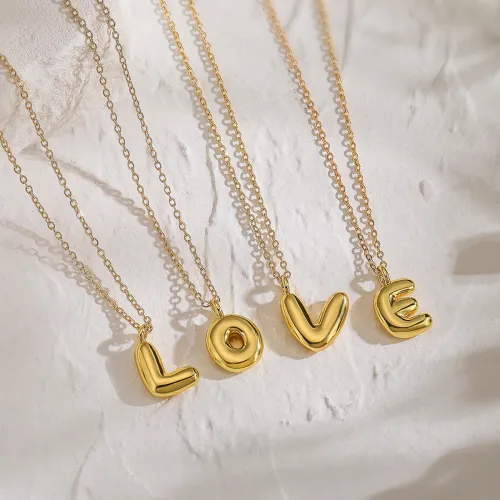 Elegant 18K Gold Plated 26 English Bubble Letter Pendants Necklace Trendy Casual Jewelry Gift