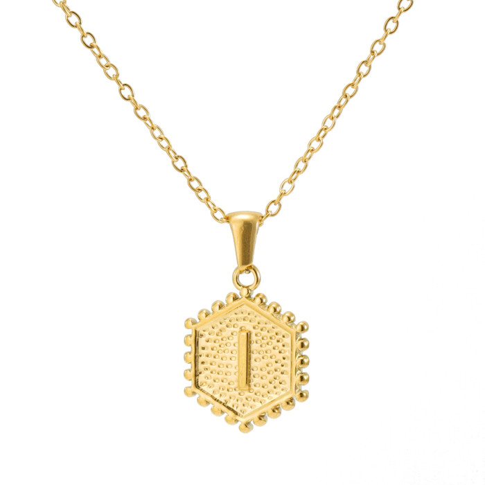 18K Gold Plated Stainless Steel Hexagonal Letter Necklace 26 English Letter Pendant Necklace Trendy Casual Jewelry Gift