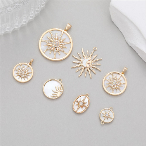 Refined Elegant 14K Gold Zircon White Shell Sun Pendant Bracelet Necklace Earrings Handmade DIY Jewelry Accessories