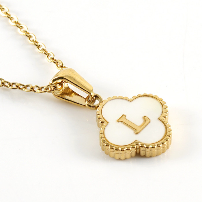 Chic Dainty Elegant Stainless Steel 18K Gold Plated Four-leaf Clover Letter Necklace Trendy Casual Jewelry Gift