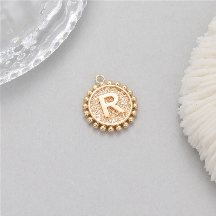Classic Refined Elegant Women Accessory 14K Round Coin 26 Letter Pendant DIY Accessory Earrings Bracelet