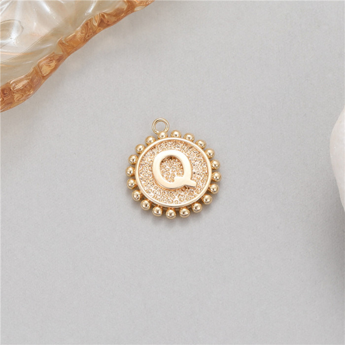Classic Refined Elegant Women Accessory 14K Round Coin 26 Letter Pendant DIY Accessory Earrings Bracelet