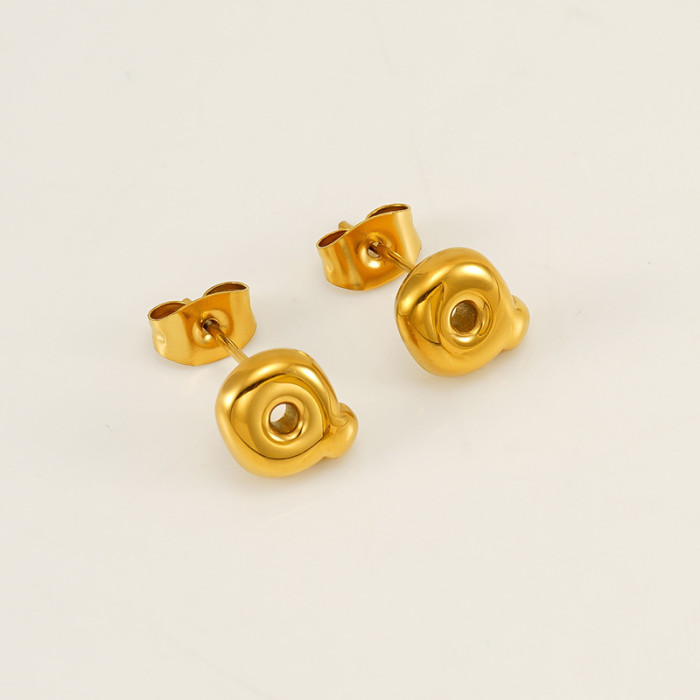 Classic Refined Elegant Women 18K Gold Plated Bubble Mini Letter Stud Earrings Trendy Party Jewelry Gift