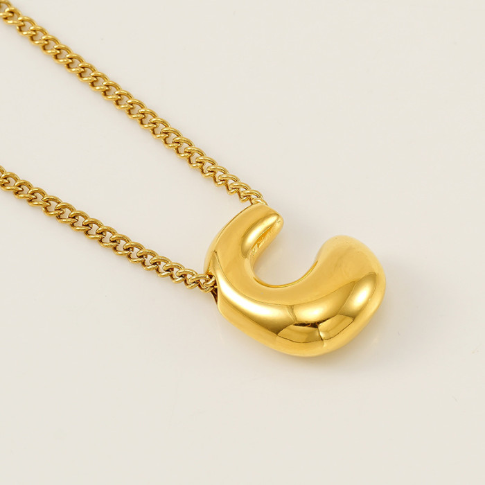 Chic Elegant 18K Gold Stainless Steel Balloon Bubble Letter Pendant Necklace Party Festival Trendy Casual Jewelry Gift