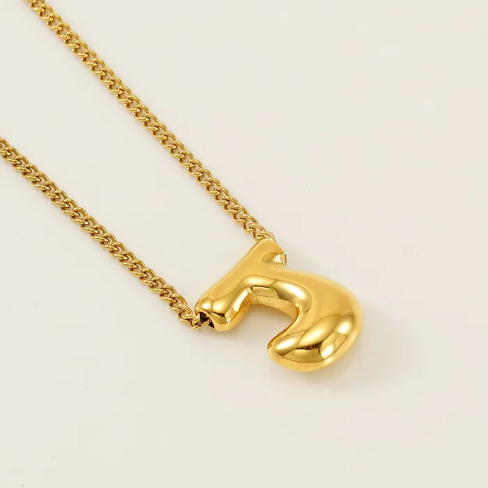 Chic Elegant 18K Gold Stainless Steel Balloon Bubble Letter Pendant Necklace Party Festival Trendy Casual Jewelry Gift
