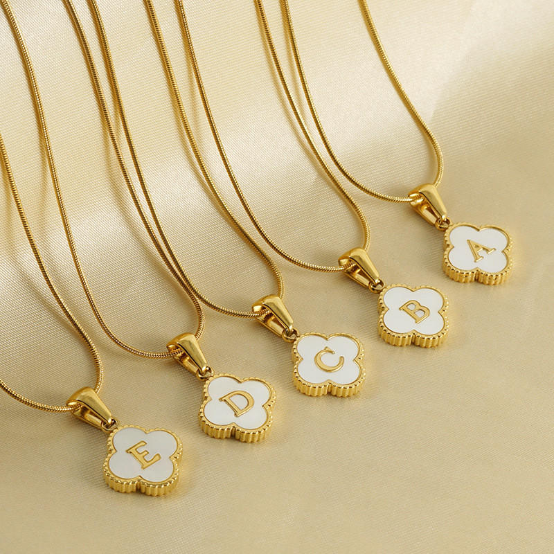 Dainty Elegant 18K Gold Plated Stainless Steel Four-leaf Clover Letter Necklace Trendy Party Festival Casual jewelry Gift