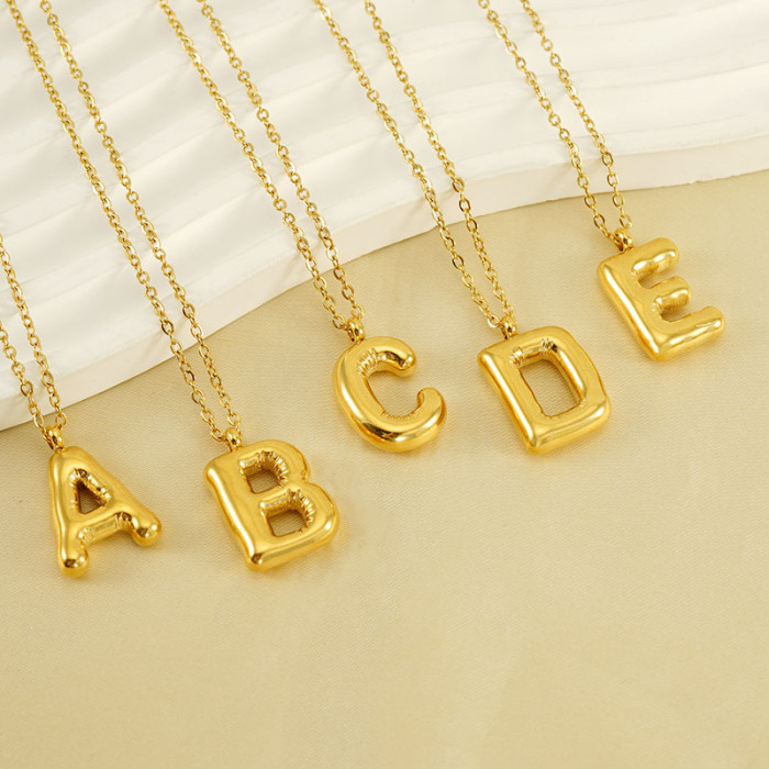 Classic Refined Elegant Women Glossy Bubble Letter Necklace Titanium Steel 26 Letter Pendant Necklace Jewelry Gift
