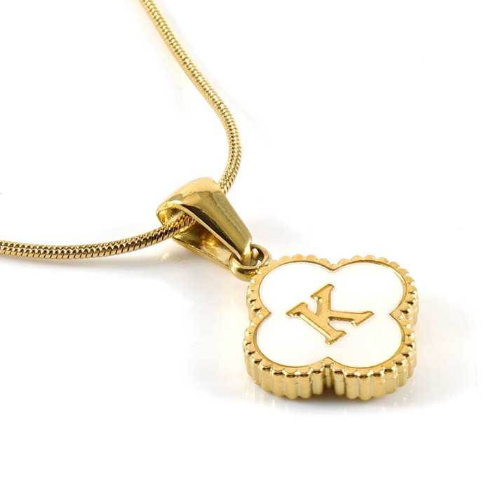 Dainty Elegant 18K Gold Plated Stainless Steel Four-leaf Clover Letter Necklace Trendy Party Festival Casual jewelry Gift