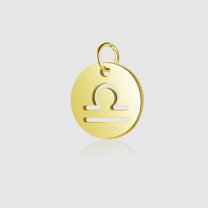 18K Gold Plated Round Hollow 12 Twelve Constellations Pendant Handmade DIY Jewelry Accessories, Necklaces