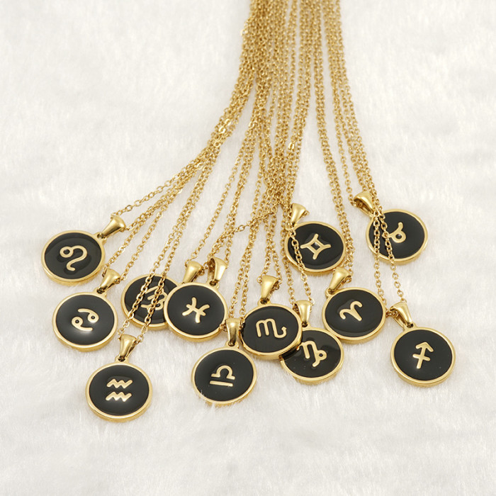Classic Refined Elegant Women 18k Gold Plated Stainless Steel Twelve Constellation Necklace Party Festival Casual Jewelry Gift