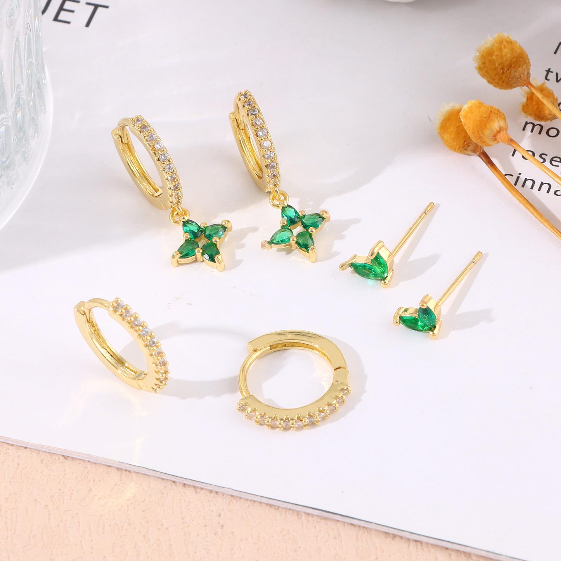 Classic Refined Elegant Women Earring Green Crystal Zirconia Hoop Earrings Set For Women Gift 216045363141