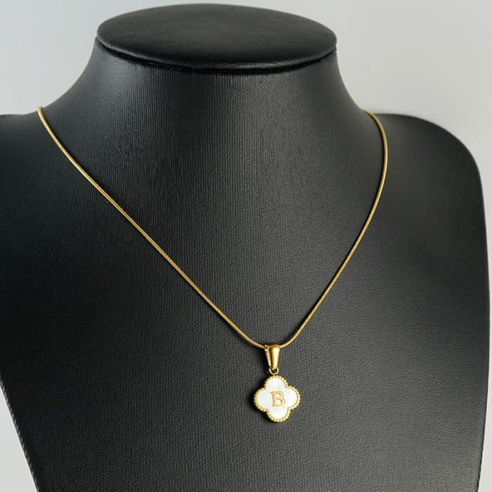 Dainty Elegant 18K Gold Plated Stainless Steel Four-leaf Clover Letter Necklace Trendy Party Festival Casual jewelry Gift