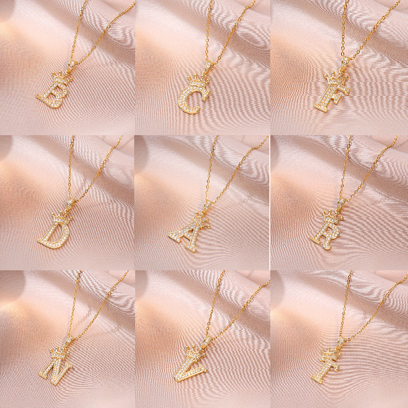 Classic Refined Elegant Women Zircon Crown English Letter Pendant Party Festival Trendy Casual Jewelry Gift