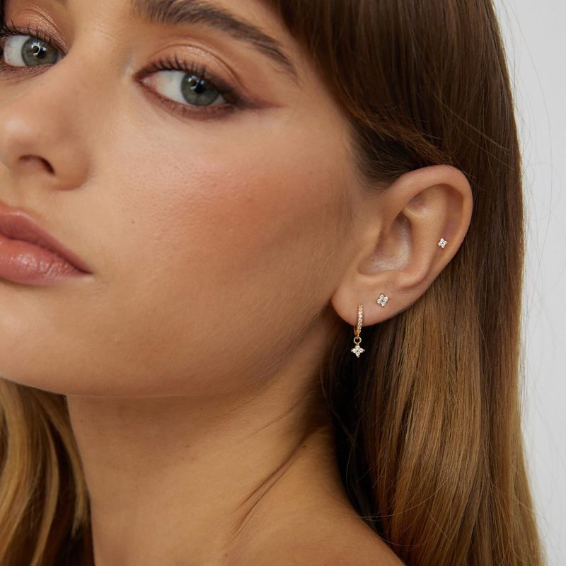 Refined Elegant Women 3pcs/set Zircon Flower Pendant Hoop Earrings Set Trendy Party Festival Casual Jewelry Gift