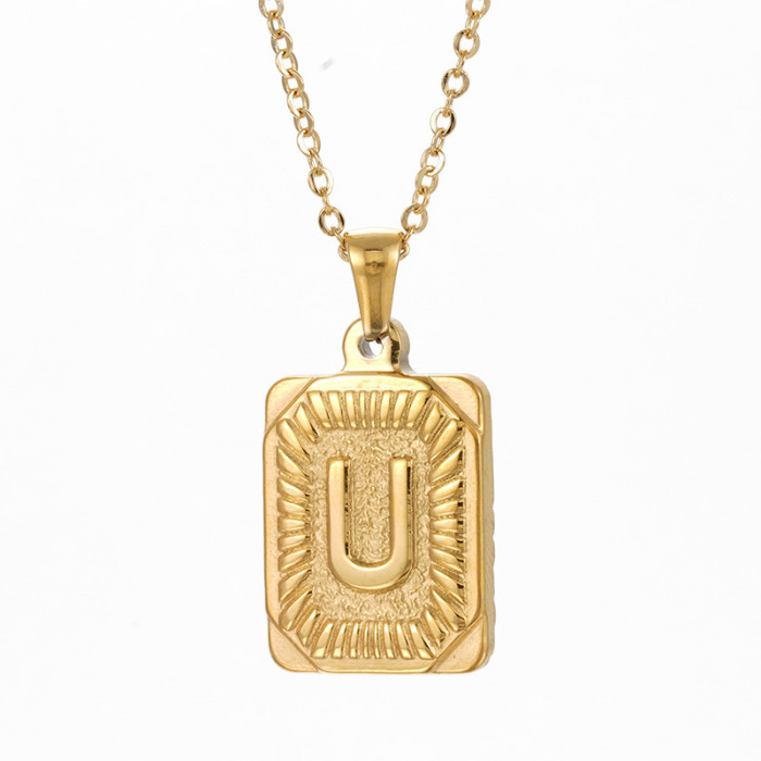 18K Gold Plated Square Brand Stainless Steel 26 Letter Pendant Fashion English Letter Necklace Wholesale