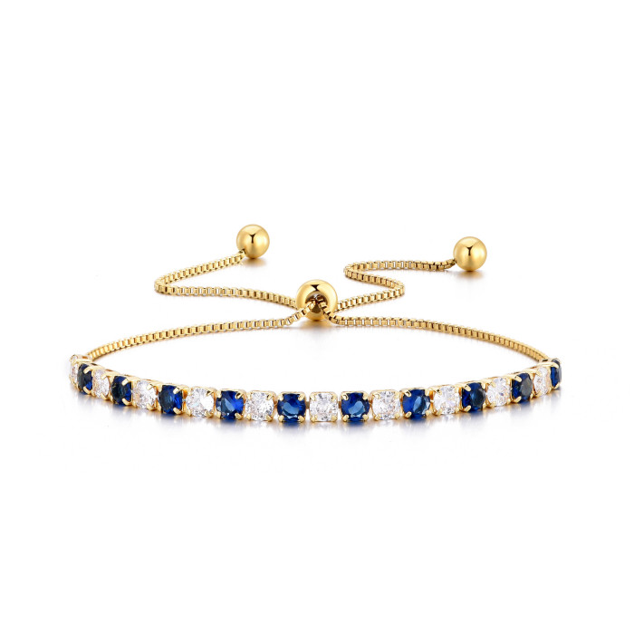 Classic Refined Chic Elegant 18K Gold Stainless Steel Zircon Bracelet Adjustable Single Row Zircon Bracelet