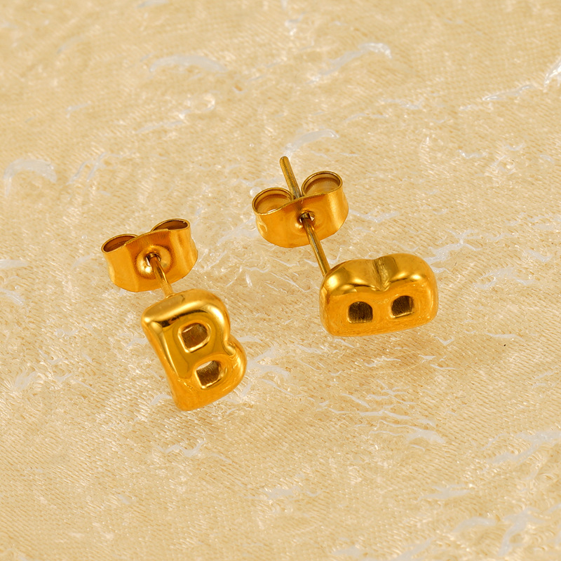 Classic Refined Elegant Women 18K Gold Plated Bubble Mini Letter Stud Earrings Trendy Party Jewelry Gift 216045378270