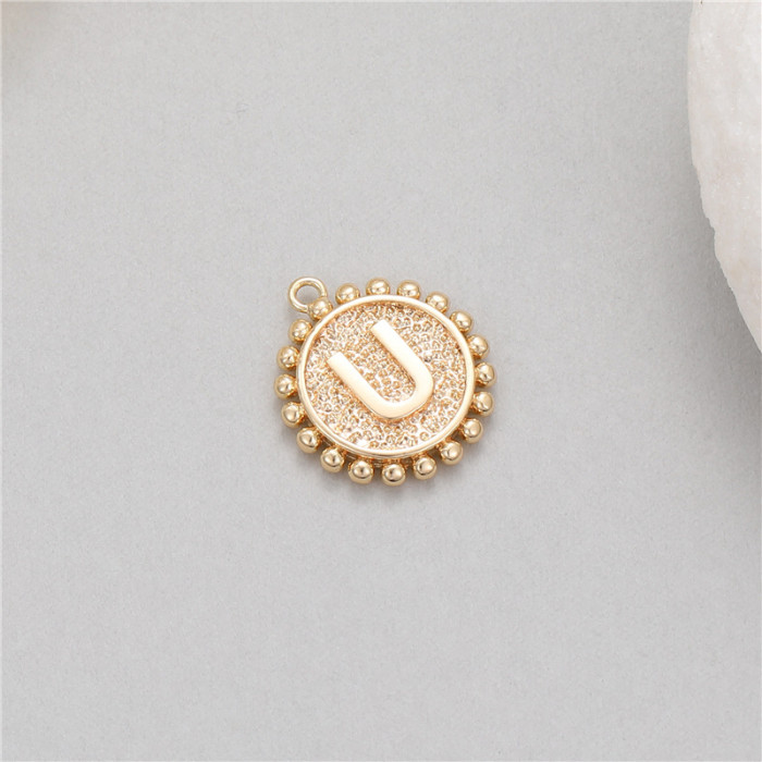 Classic Refined Elegant Women Accessory 14K Round Coin 26 Letter Pendant DIY Accessory Earrings Bracelet