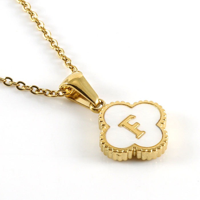 Chic Dainty Elegant Stainless Steel 18K Gold Plated Four-leaf Clover Letter Necklace Trendy Casual Jewelry Gift