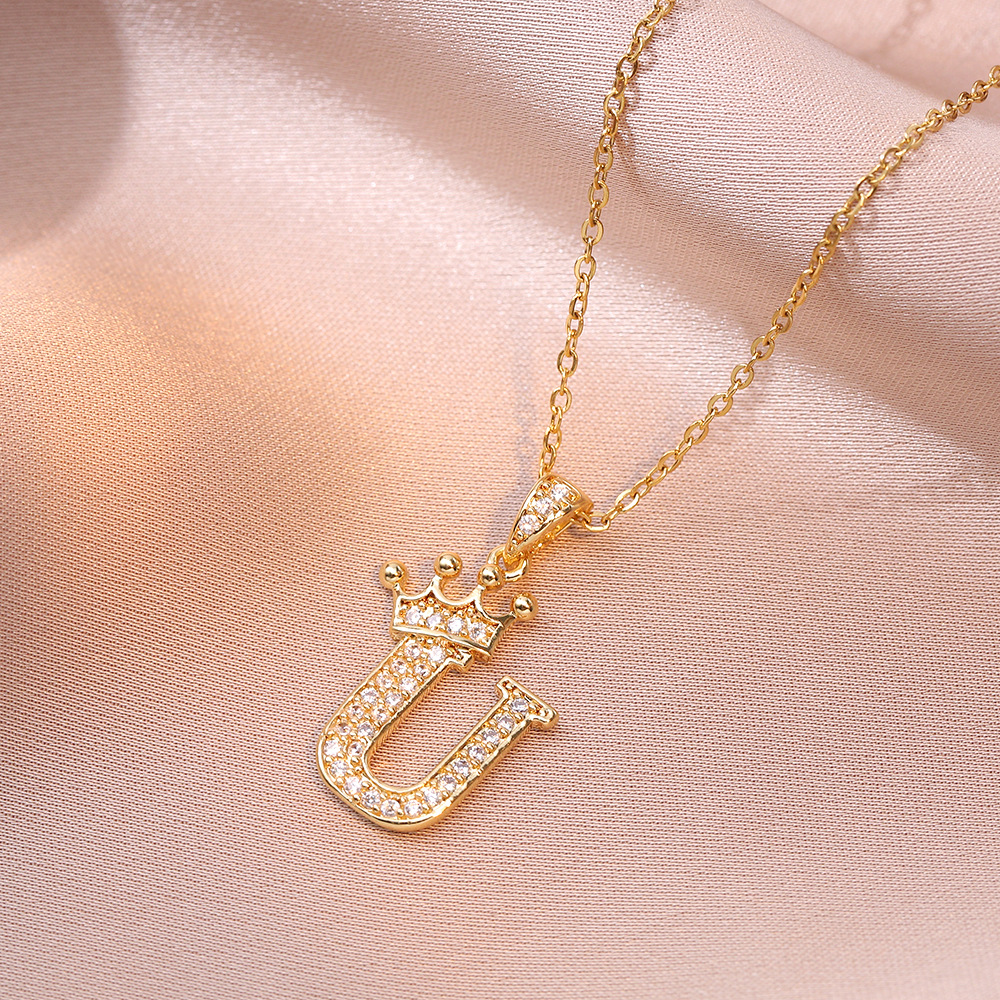 Classic Refined Elegant Women Zircon Crown English Letter Pendant Party Festival Trendy Casual Jewelry Gift 216045366585