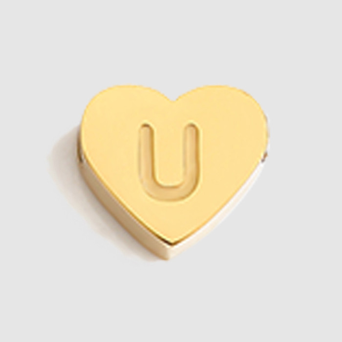 Chic Hypoallergenic 18K Gold Plated Stainless Steel Heart Bead Accessories DIY A-Z Heart Pendant Jewelry, Necklaces