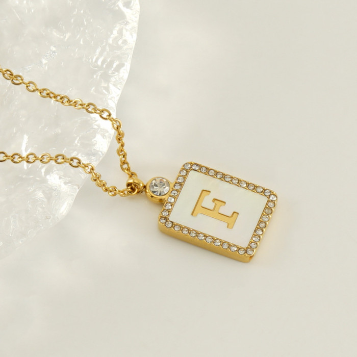Classic Refined Elegant Women Stainless Steel Square Letter Necklace with Zircon Trendy Casual Jewelry Gift