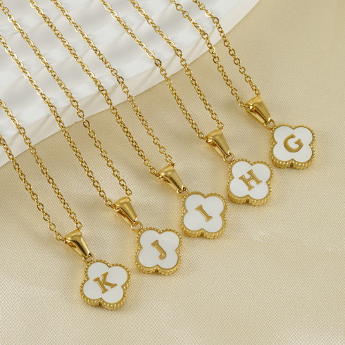 Chic Dainty Elegant Stainless Steel 18K Gold Plated Four-leaf Clover Letter Necklace Trendy Casual Jewelry Gift