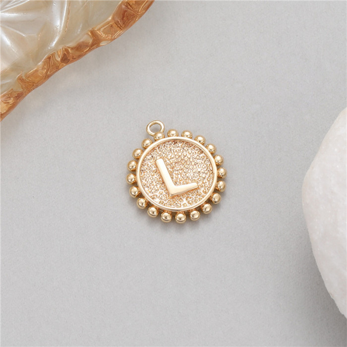 Classic Refined Elegant Women Accessory 14K Round Coin 26 Letter Pendant DIY Accessory Earrings Bracelet