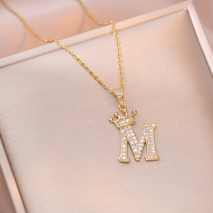 Classic Refined Elegant Women Zircon Crown English Letter Pendant Party Festival Trendy Casual Jewelry Gift
